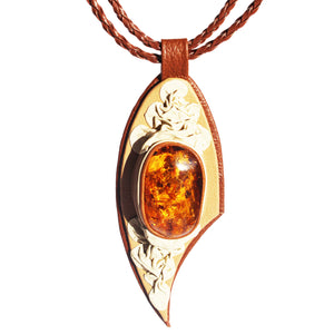 Leather & Honey Baltic Amber Necklace - Pendant 2