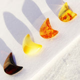 Polished Muliticolour Moon Shape Baltic Amber Beads with double hole.