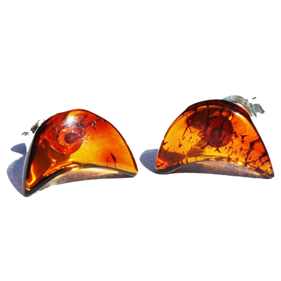 Baltic Amber Stud Earrings - Moons