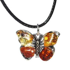 Amber Pendant - Amber Large Butterfly With Cord Necklace