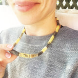 Unpolished Butterscotch Grey Amber Tube Necklace