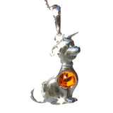 Honey Baltic Amber Silver Pendant - LITTLE DOG, 925 sterling silver
