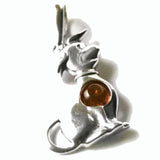 Honey Baltic Amber Silver Pendant - LITTLE DOG, 925 sterling silver