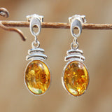 Oval Baltic Amber Silver Studs