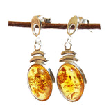 Oval Baltic Amber Silver Studs