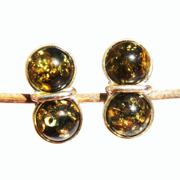 Double Honey Amber Silver Studs