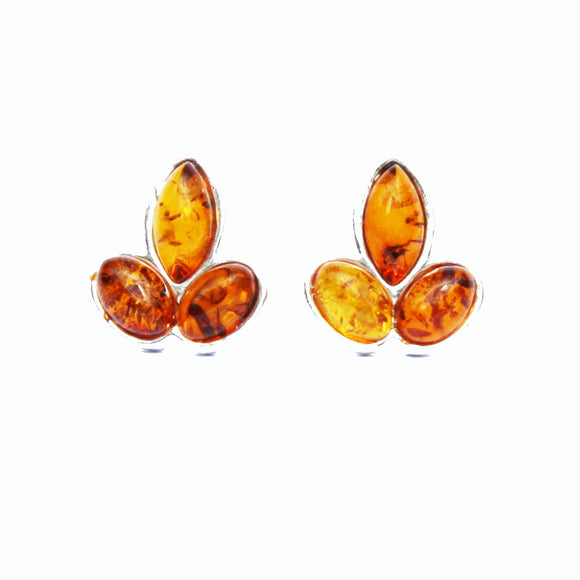 Baltic Amber Silver Studs - Leaves