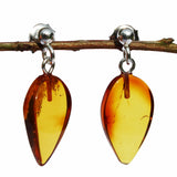Baltic Amber Dangly Stud Earrings - Leaves