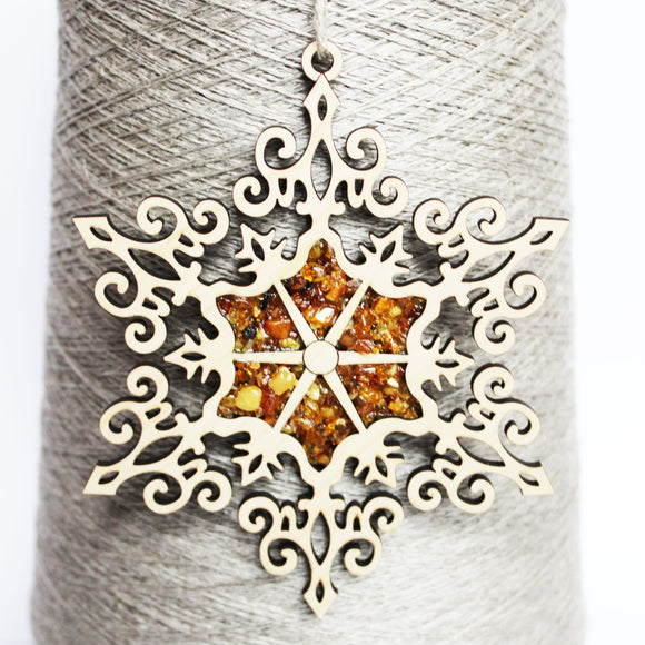 Beautiful Amber Snowflake Mosaic Decoration