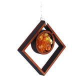 Baltic Amber and Wooden Pendant - Square