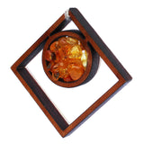 Baltic Amber and Wooden Pendant - Square