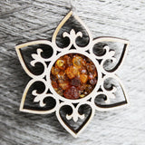 Baltic Amber and Wooden Pendant - Heart