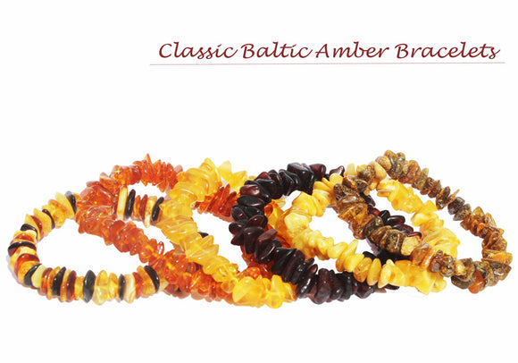 Classic Baltic Amber Bracelets  (Cognac, Lemon, Cherry, Butterscotch, Multicolour)