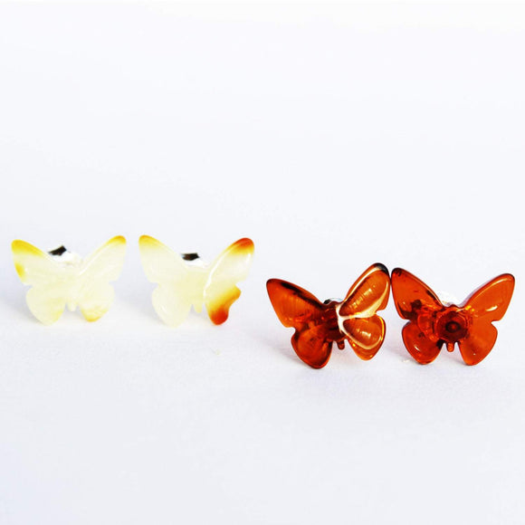 Baltic Amber Stud Earrings - Butterflies