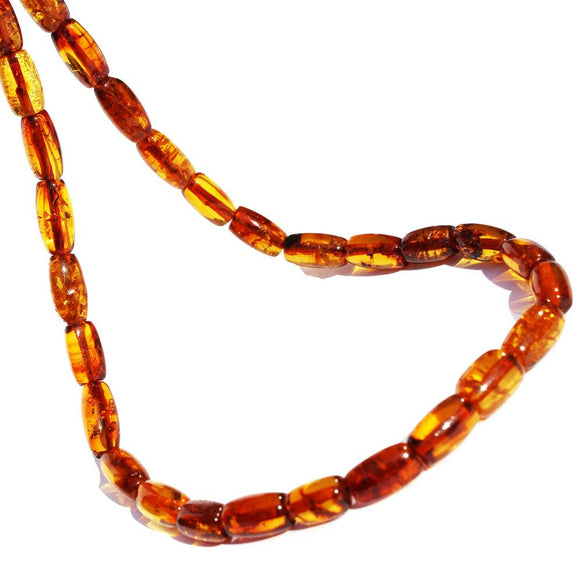 Cognac Baltic Amber tube shape amber Necklace, comes in a lovely gift box