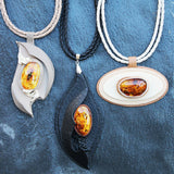 Leather & Honey Baltic Amber Necklace - Pendant