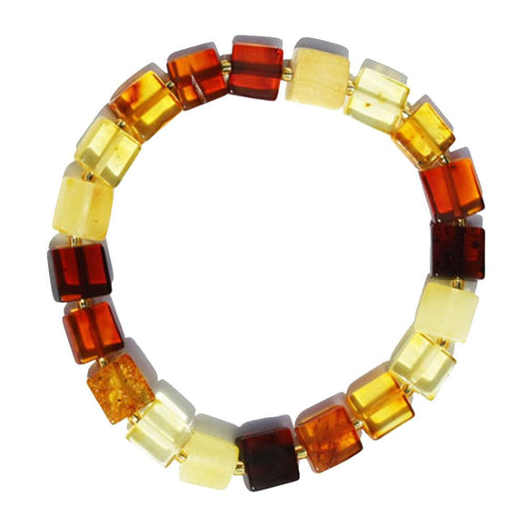 Baltic Amber Square Bracelets. One elastic strings expand to fit all wrists. Comes with lovely gift boxes. available in 5 colours