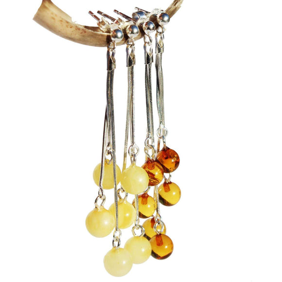 Stunning Baltic Amber Earrings - Triple Chain Drops 535 with sterling silver back finding and amber ball beads. gift boxes. amber jewellery