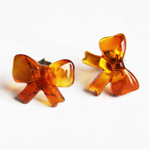 Baltic Honey Amber Stud Earrings - Bows
