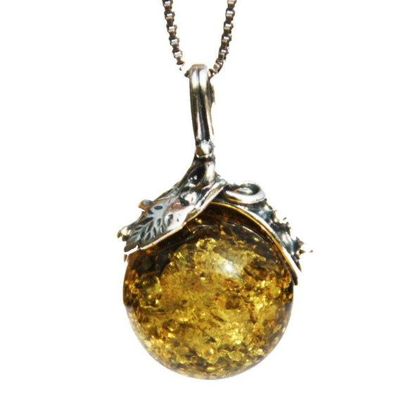 Honey or Green Amber Silver Pendant APPLE, + gorgeous gift box,  silver 925, silver jewellery amber pendant. amber jewellery