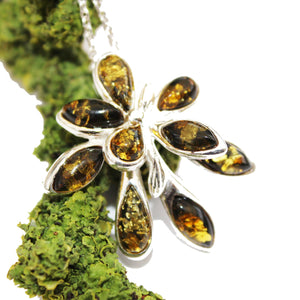 Stunning Green Amber Flower Silver Pendant , + gorgeous gift box,  silver 925 jewellery, amber pendant, amber jewellery. silver jewellery