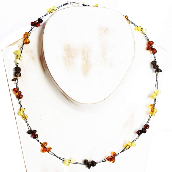 Two Wires Twisted With Genuine Baltic Amber Illusion Necklace