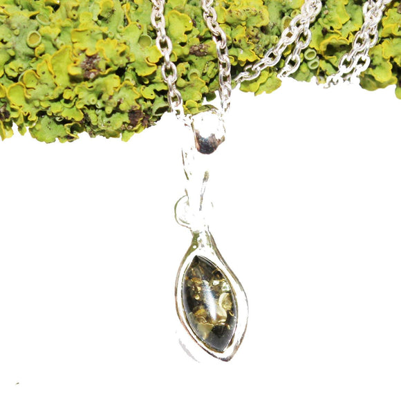 Small Elegant Green Amber Silver Pendant, + gorgeous gift box,  silver 925 jewellery, amber pendant, amber jewellery, charm, necklace