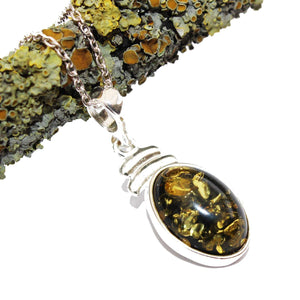Medium Green Amber Silver Pendant Oval , + gorgeous gift box,  silver 925 jewellery, amber pendant, amber jewellery, charm