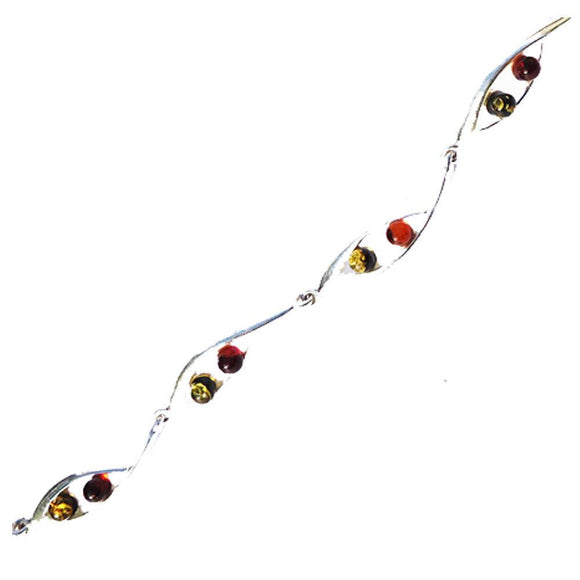 Delicate sterling silver 925 fittings and small round multicolour baltic amber bracelet