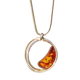 Elegant sterling silver 925 circle or drop cognac baltic amber pendant