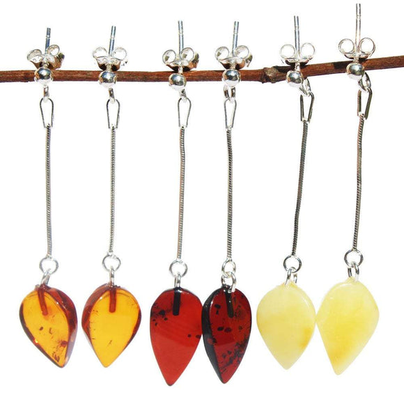 Baltic Amber Spade shape Dangle Earrings with sterling silver back finding. Comes with lovely gift box. make a set with amber pendant