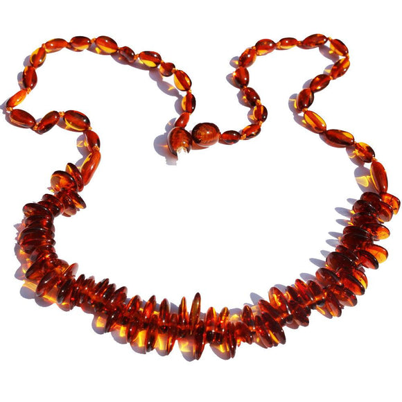 Cognac/Dark cherry Baltic Amber Necklaces are fun to wear, uneven genuine amber