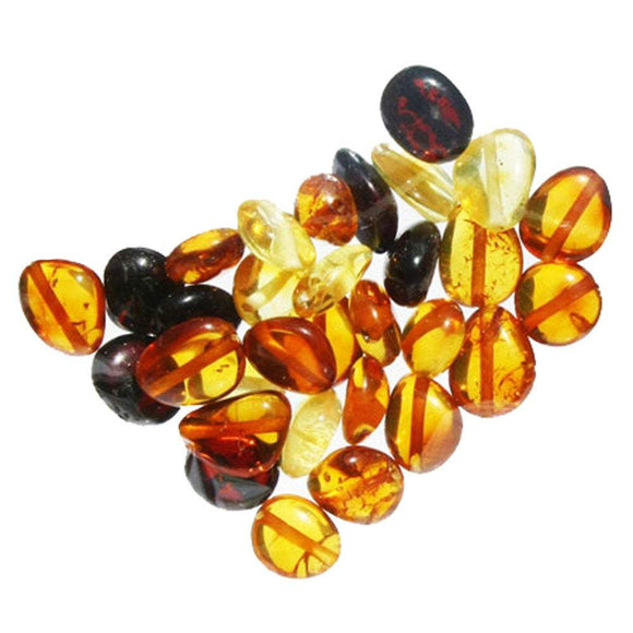 Polished Muliticolour Olive Shape Baltic Amber Beads with holes. 5 gram approx 30 beads