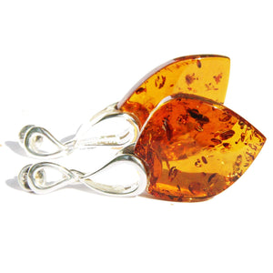 Cognac or Cherry Amber Earrings with single large amber pieces, in gift box. Make a set! Earrings + Pendant, unique jewellery. silver, amber