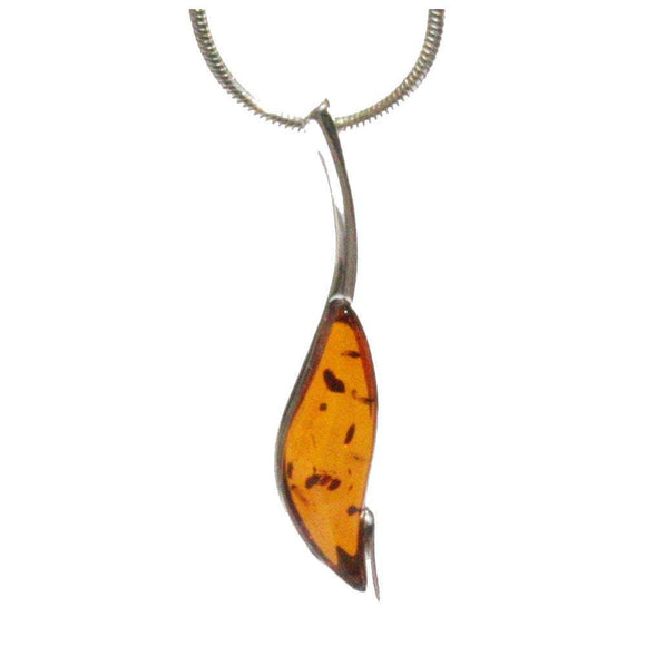Lovely leaf shaped drop pendant featuring silver 925 and elegant amber ,+ gift box. Make a set. Necklace + Earrings + Pendant, amber