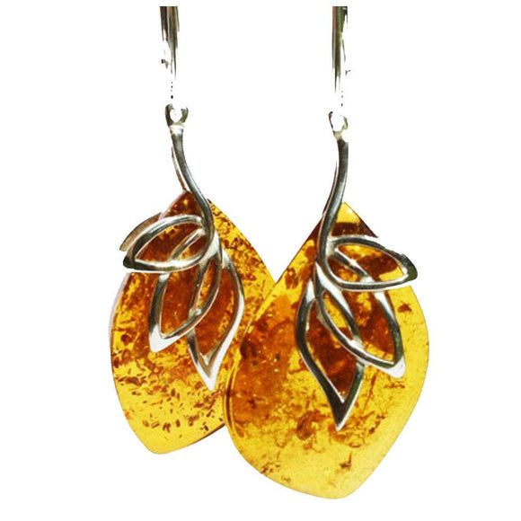 Intricate honey or cherry amber earrings crafted from sterling silver 925 and genuine baltic amber. A distinctive and striking design