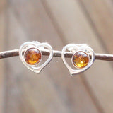 Baltic Amber Silver Studs - Hearts
