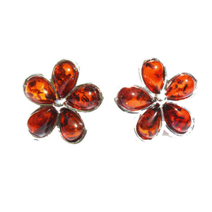 Baltic Amber Silver Studs - Flowers