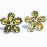 Baltic Amber Silver Studs - Flowers